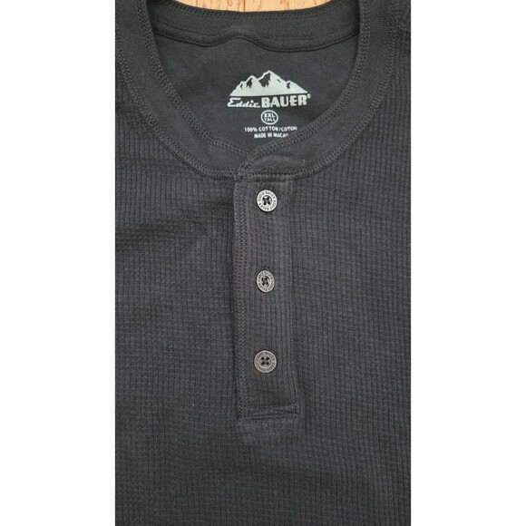 Eddie Bauer Mens Waffle Knit Thermal Henley Thick Base Layer Size 2XL Tall Black - Picture 3 of 7
